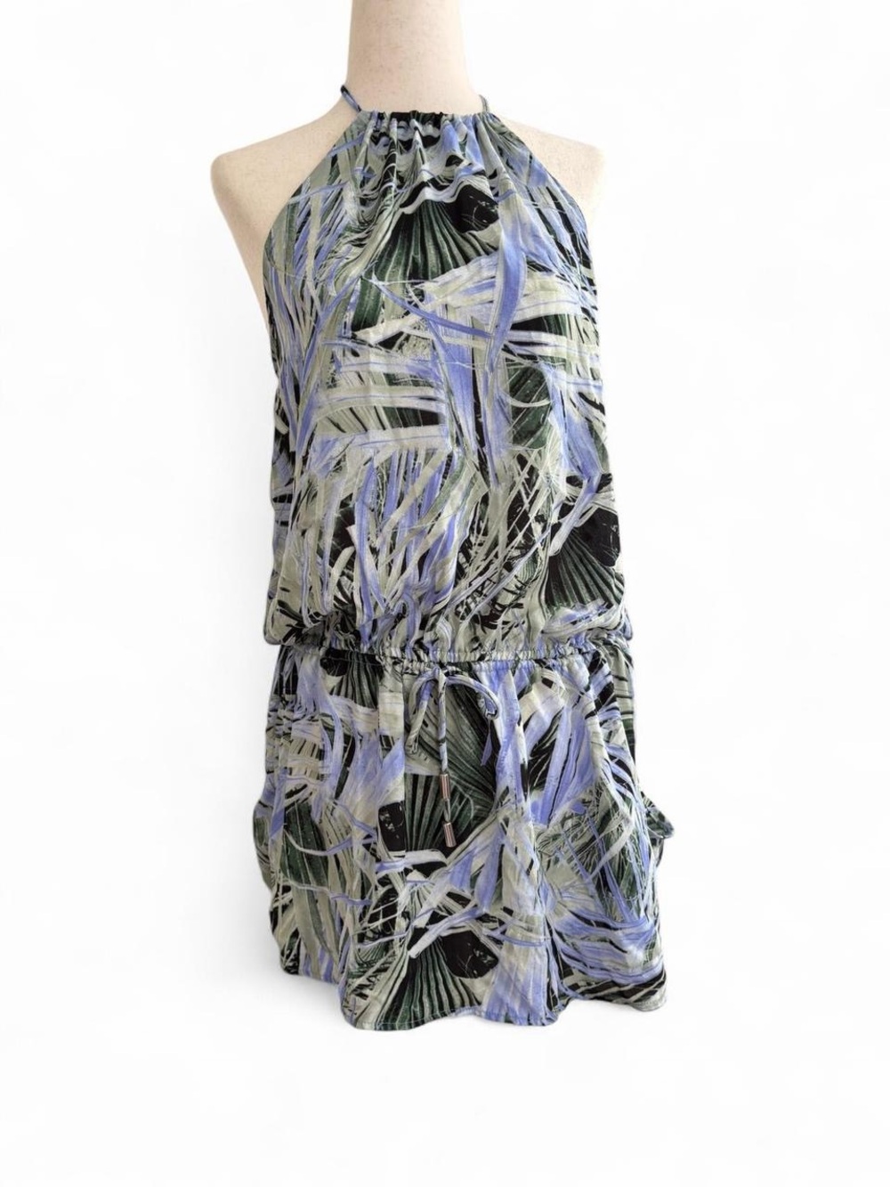 Olivaceous Black and Mint Green Printed Top